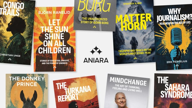 Collection of books published through Aniara including works by Swedish authors